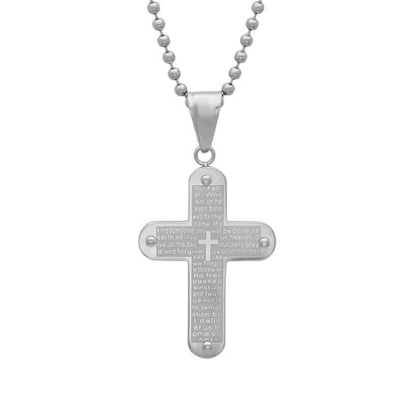 Lord's Prayer Bevelled Cross Pendant