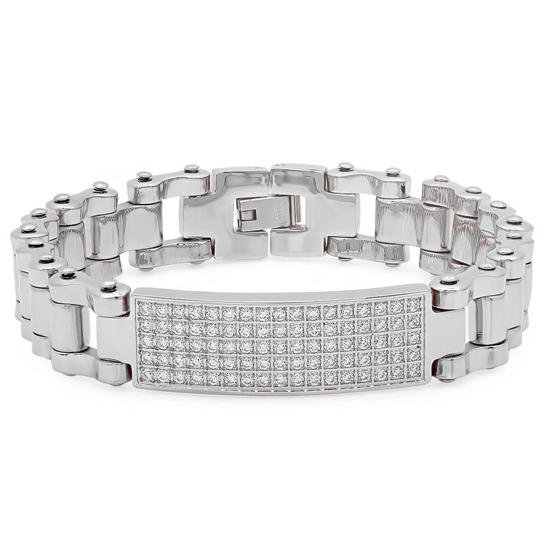 Stainless Steel Zircon Curved Brand Men's Bracelet