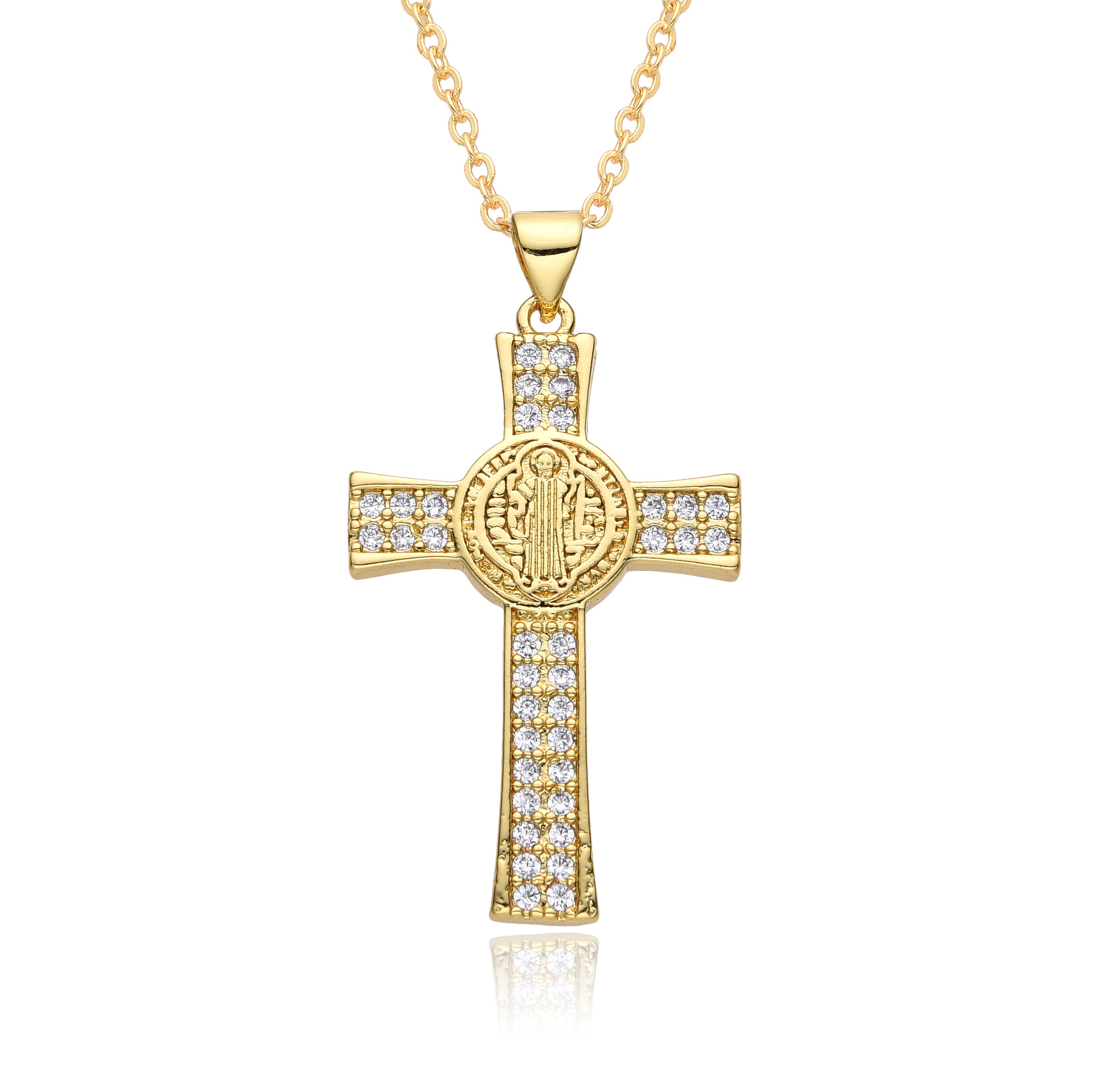 18k Gold Plated Diamond Cross Religious Pendant