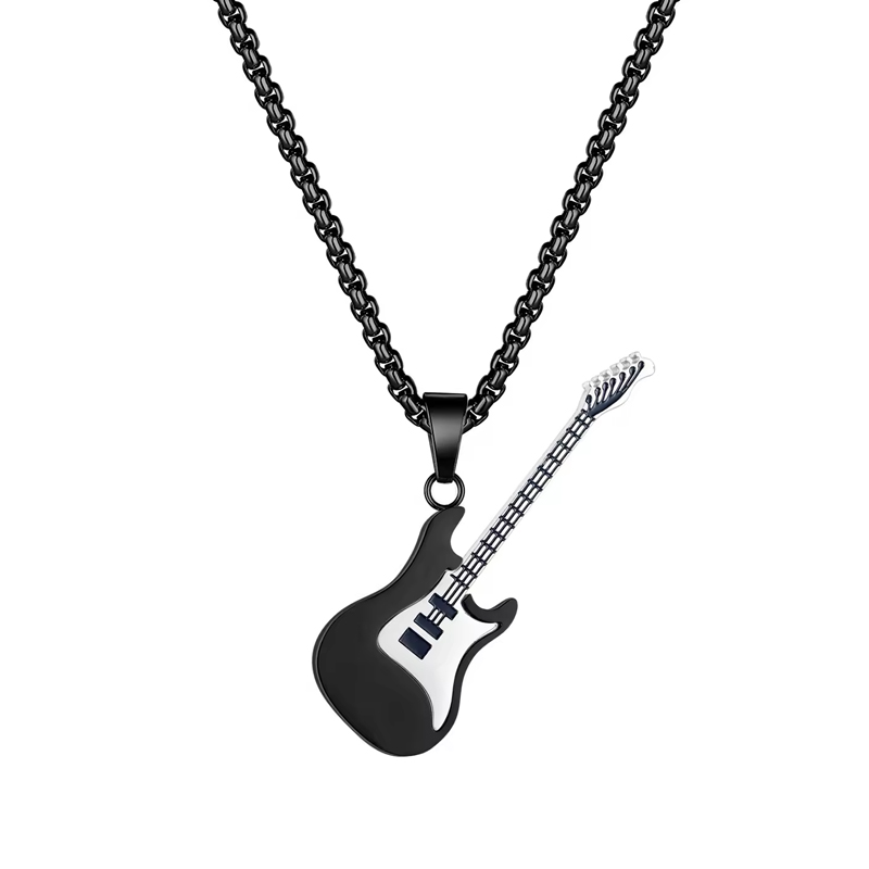 Personalized Hip Hop Rock Band Guitar Couple Necklace