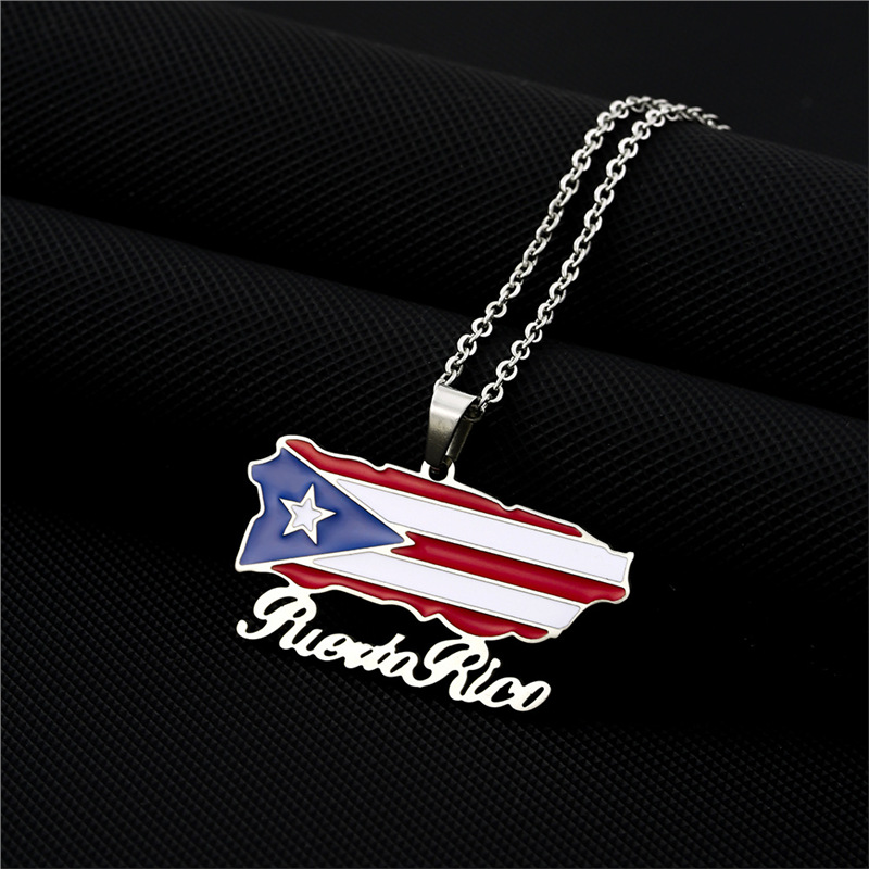 Stainless Steel Puerto Rico Map Flag Pendant