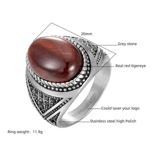 Red Tiger Eye Stainless Steel Ring