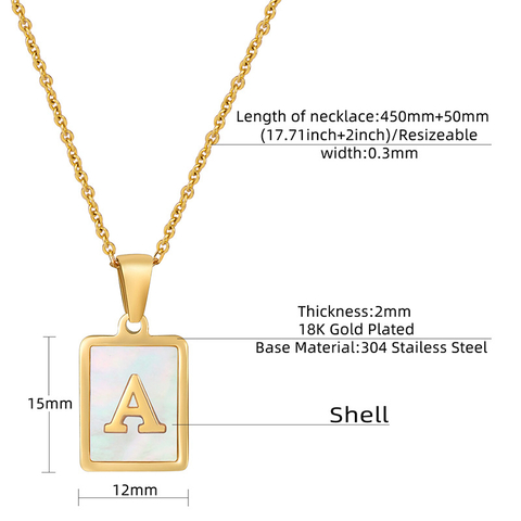 Simple Square White Shell 26 Letter Chain Pendant