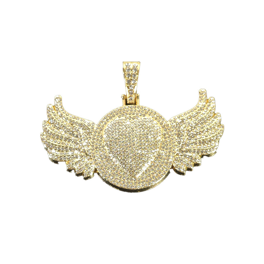 Diamond Studded Heart Wings Hip Hop Alloy Pendant