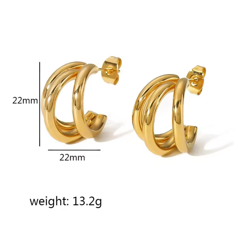 Premium Feeling Personalized 18K Triple Stainless Steel Gold-Plated Earrings