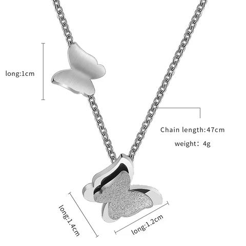 Stainless Steel Double Layer Brushed Butterfly Collarbone Necklace