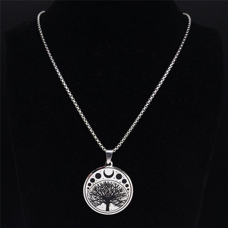 Round Moon Phase Tree Pendant