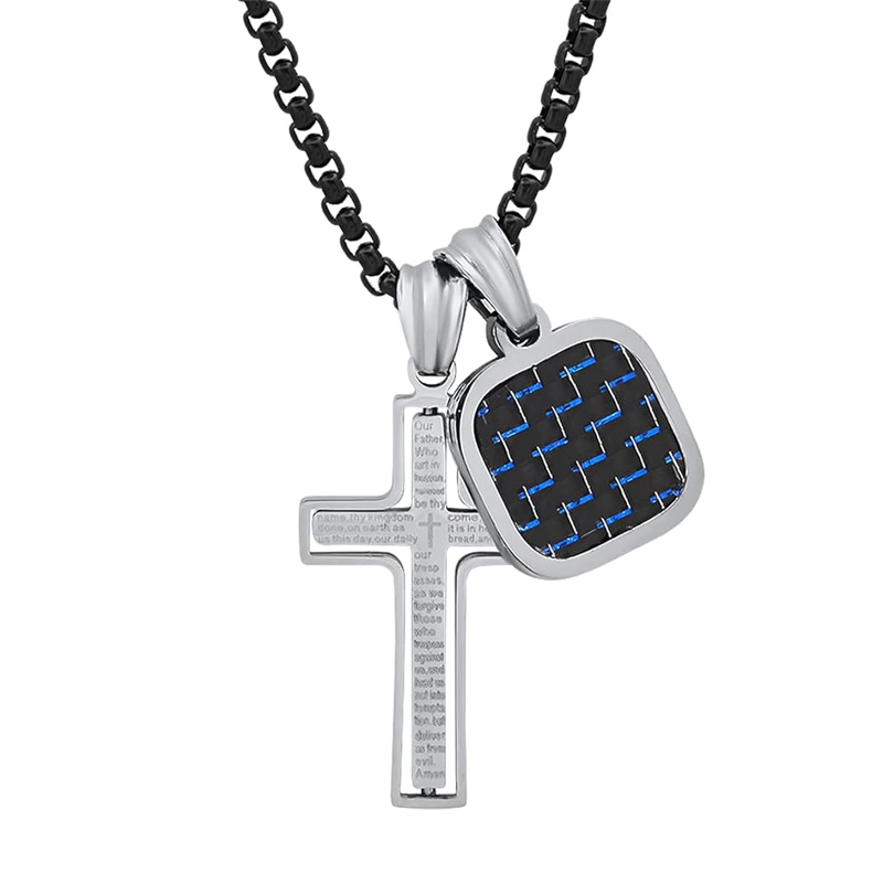 Carbon Fibre Stainless Steel Cross Pendant