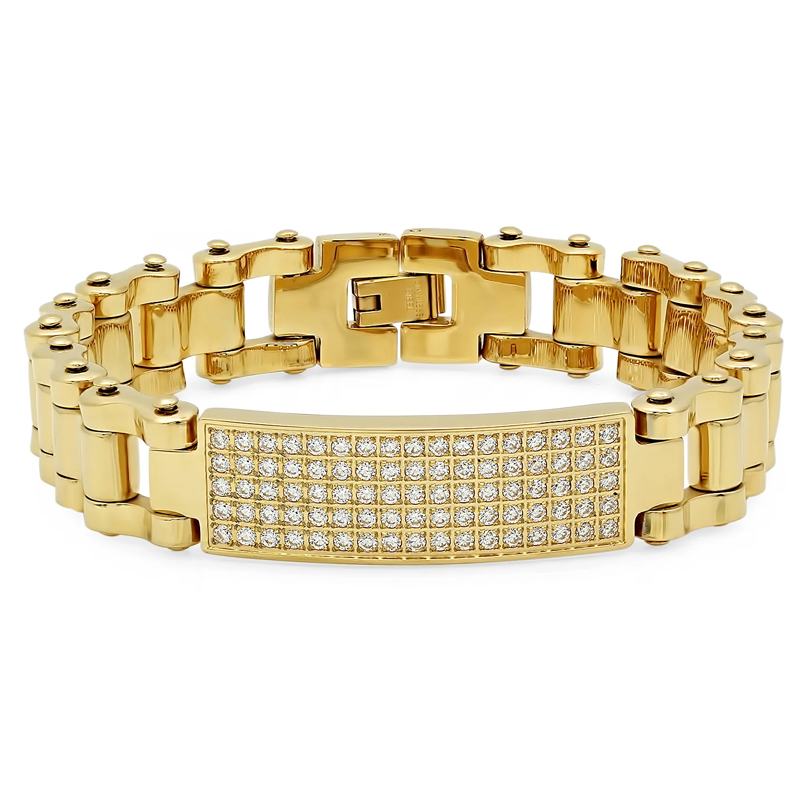 Stainless Steel Zircon Curved Brand Men's Bracelet