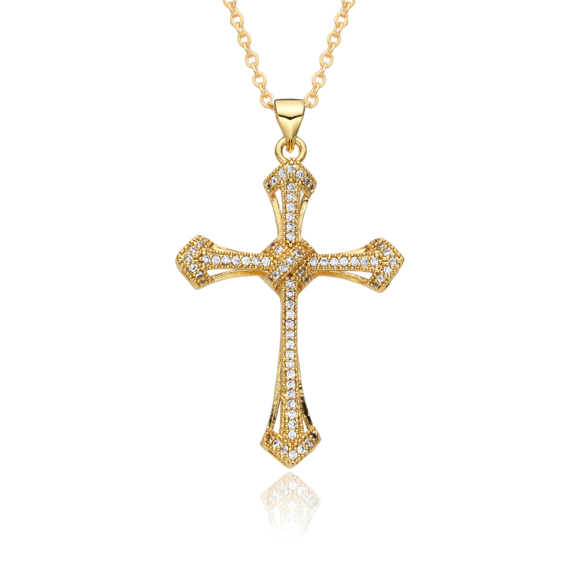 18k Gold Plated Diamond Cross Religious Pendant