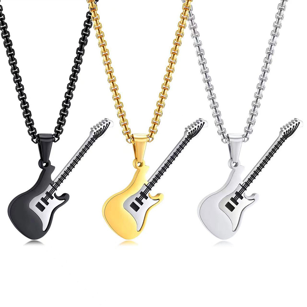 Personalized Hip Hop Rock Band Guitar Couple Necklace