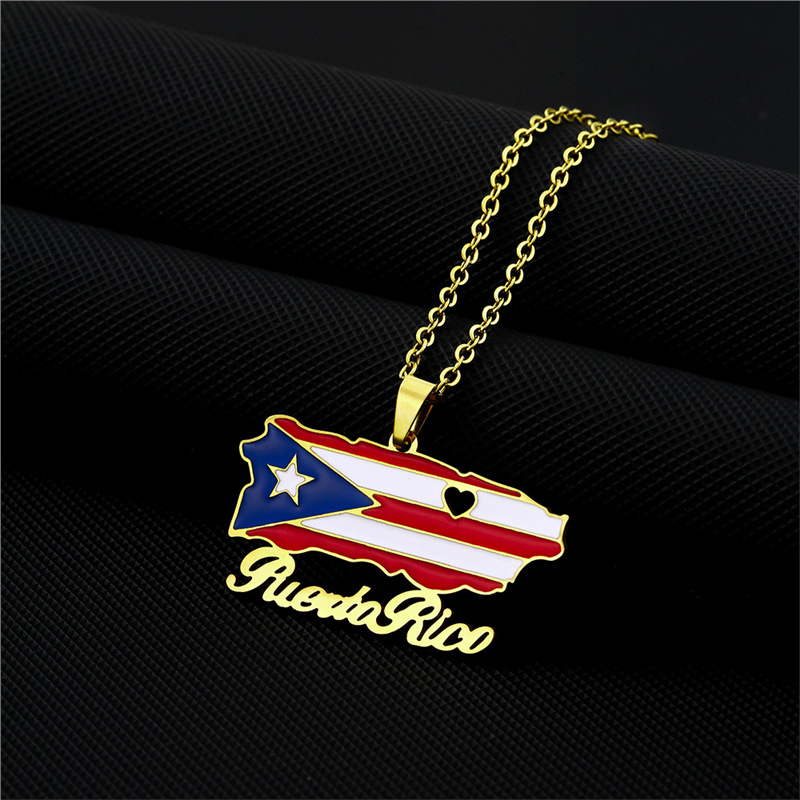 Stainless Steel Puerto Rico Map Flag Pendant