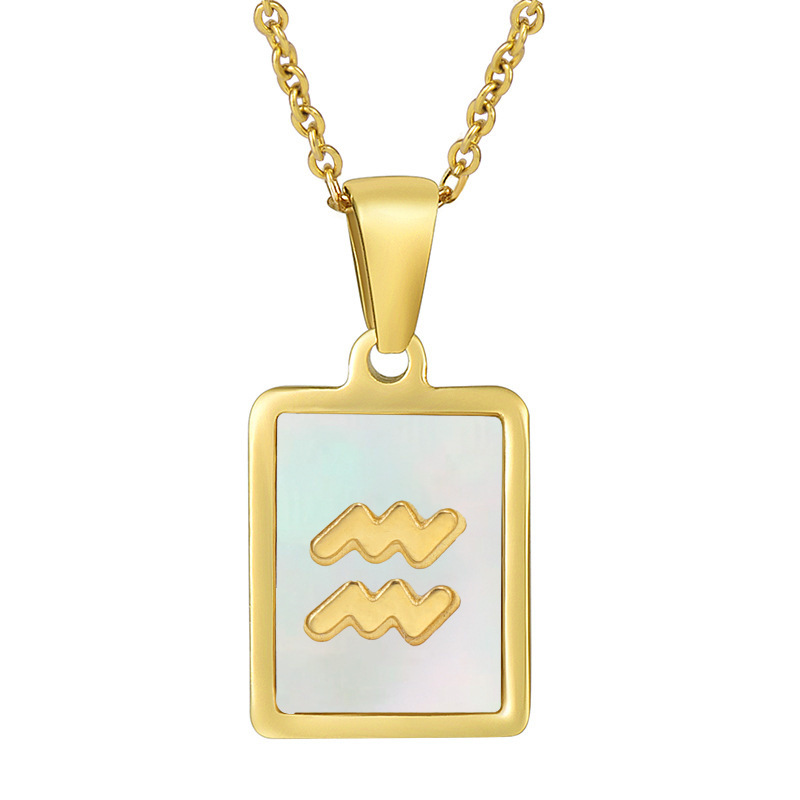 Simple Square White Shell Zodiac Pendant