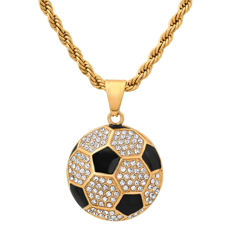 Stainless Steel Football Pendant With Diamonds