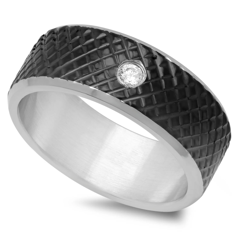 Stainless Steel Ring with Simulated Diamonds