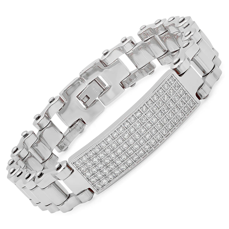 Stainless Steel Zircon Curved Brand Men's Bracelet