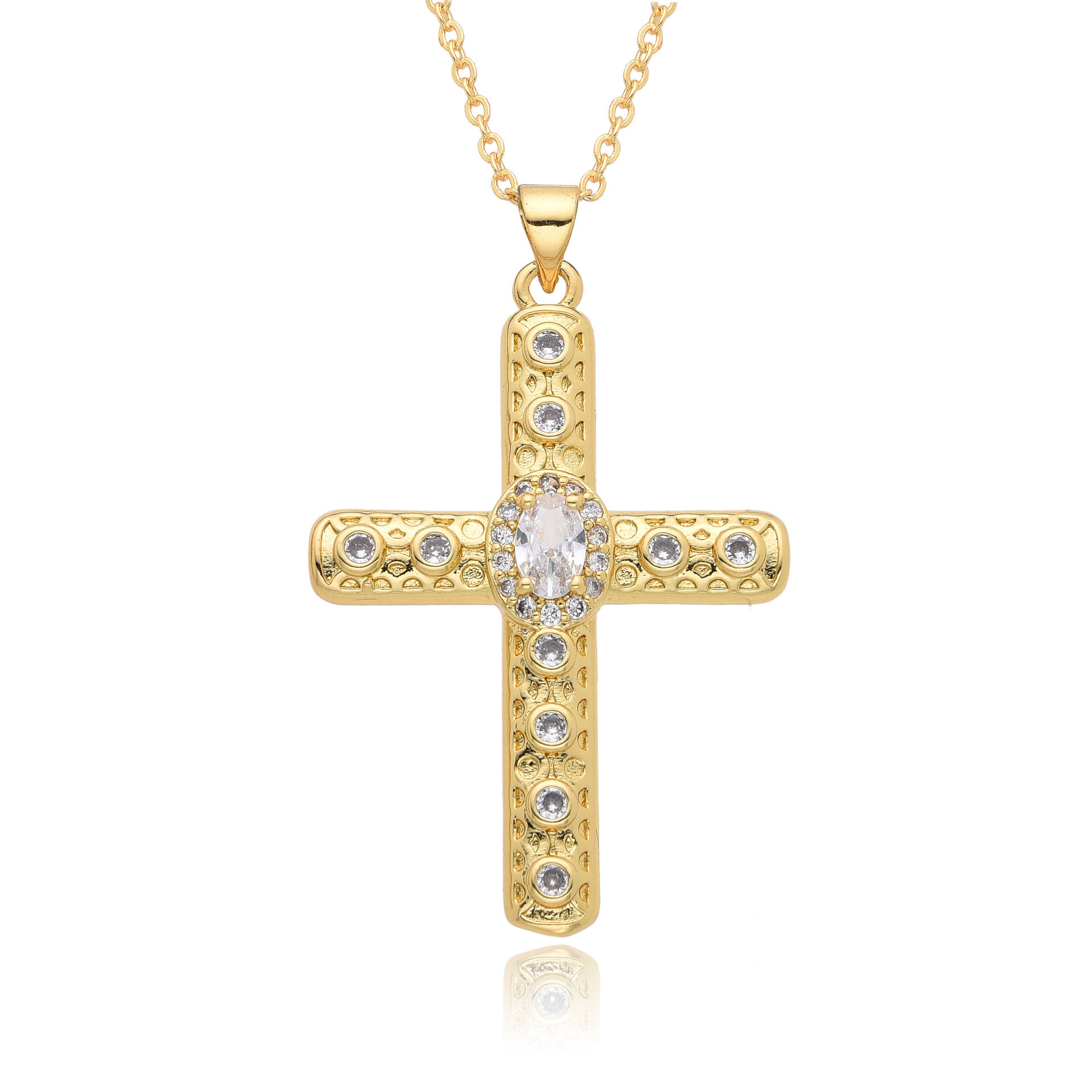 18k Gold Plated Diamond Cross Religious Pendant