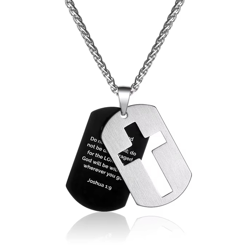 Stainless Steel Skeleton Cross Layered Men's Military Necklace