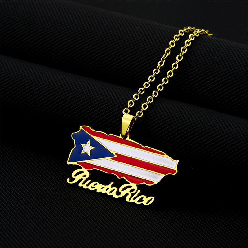 Stainless Steel Puerto Rico Map Flag Pendant