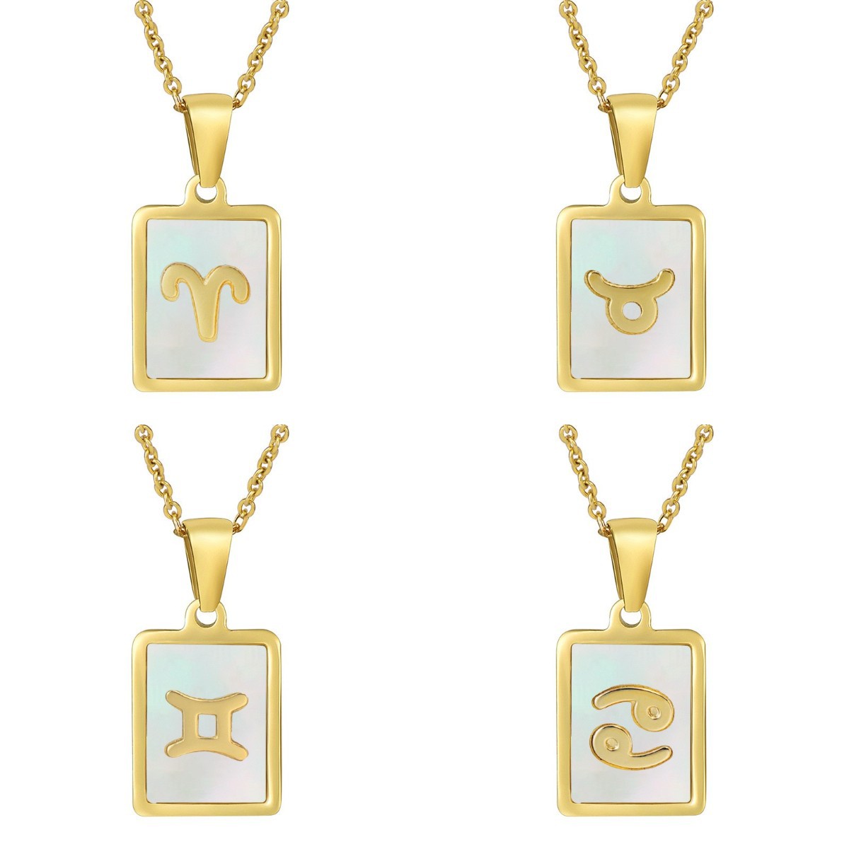 Simple Square White Shell Zodiac Pendant