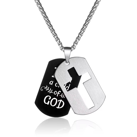 Stainless Steel Skeleton Cross Layered Men's Military Necklace