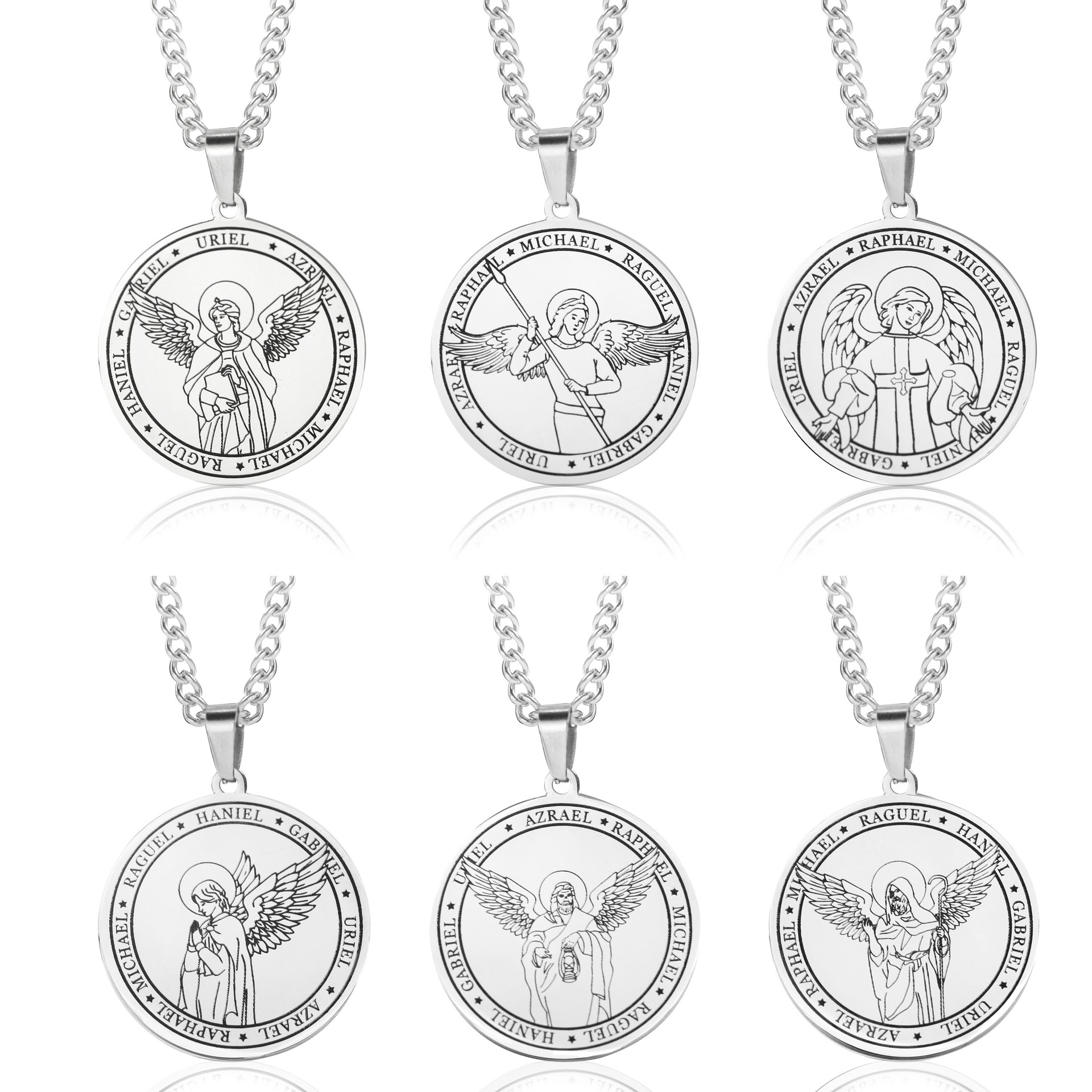 Round Faith Seven Archangels Medal Necklace