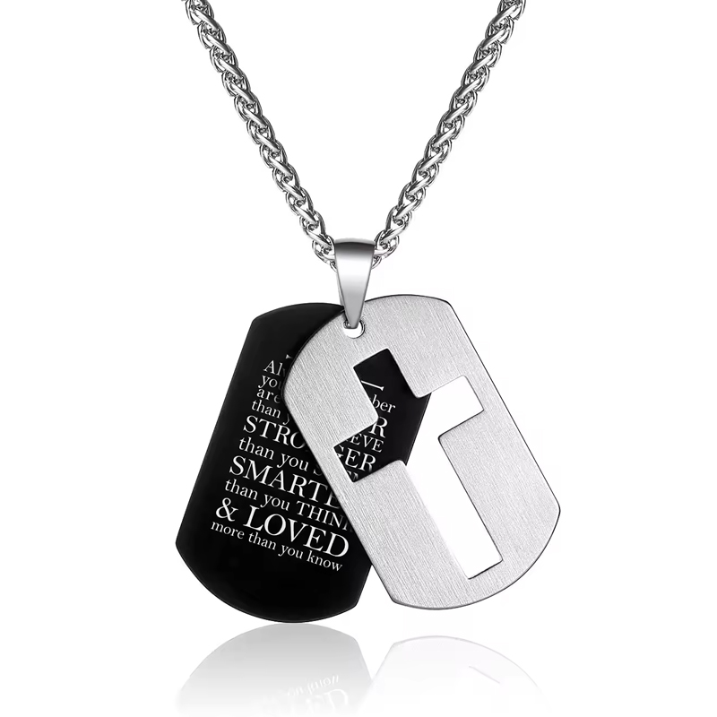 Stainless Steel Skeleton Cross Layered Men's Military Necklace