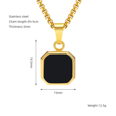 18K Fashion Hip Hop Blue Turquoise Black Square Pendant