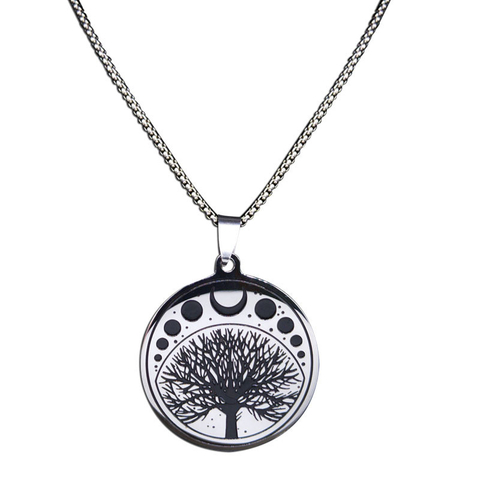 Round Moon Phase Tree Pendant