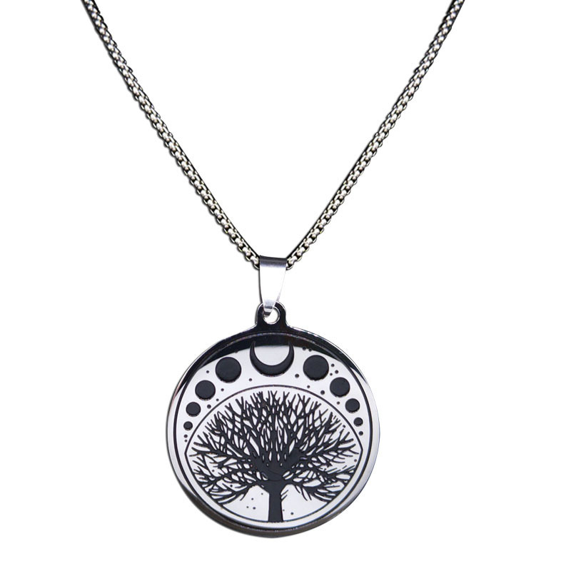 Round Moon Phase Tree Pendant
