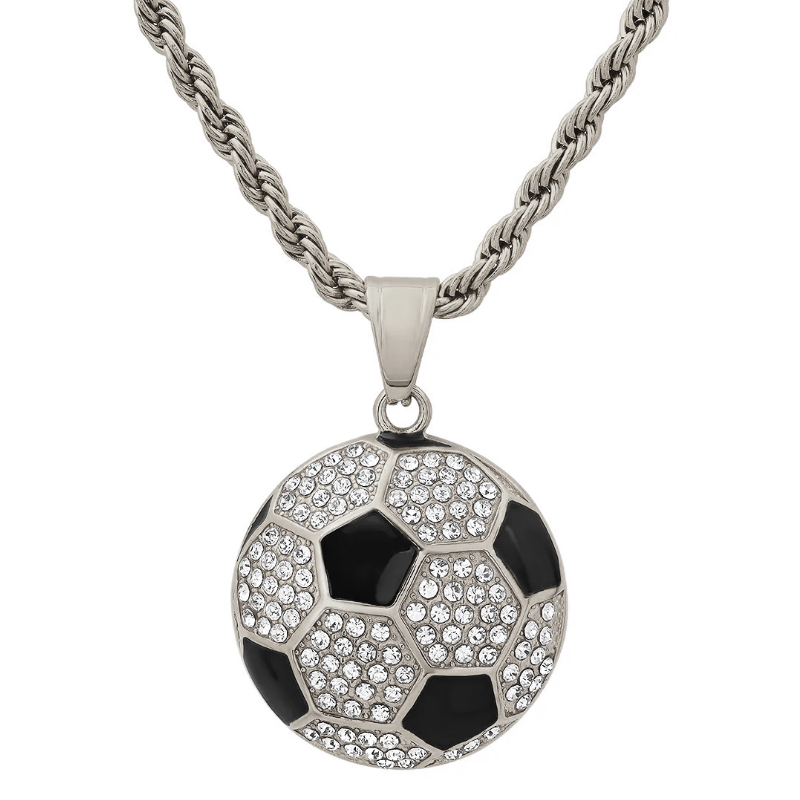 Stainless Steel Football Pendant With Diamonds