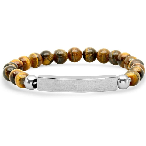 Lord's Prayer Tiger's Eye Stainless Steel Curved Tag Elastic Stainless Steel 