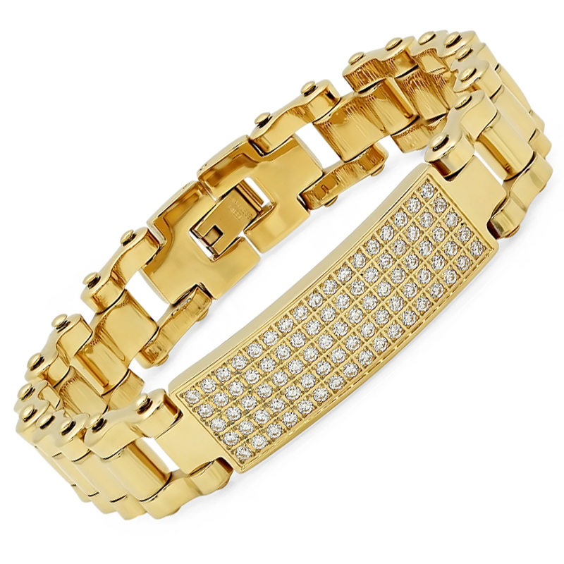 Stainless Steel Zircon Curved Brand Men's Bracelet