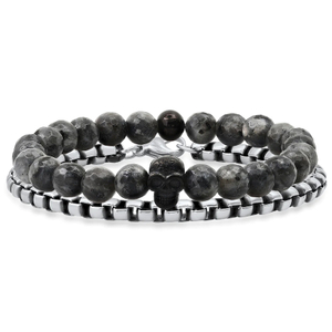 Natural Stone Beads Stainless Steel Set Bracelet