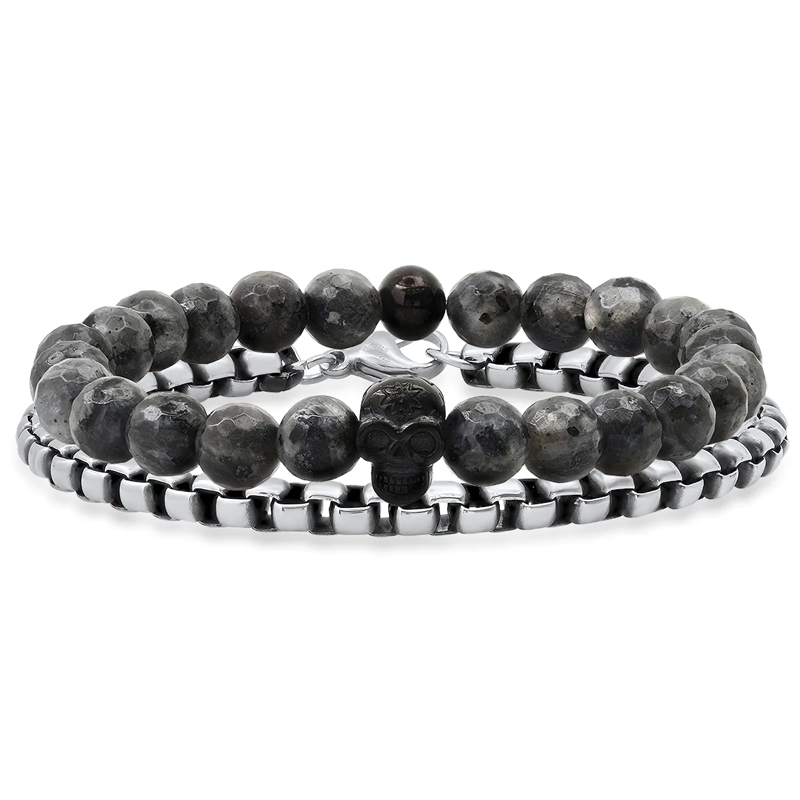 Natural Stone Beads Stainless Steel Set Bracelet