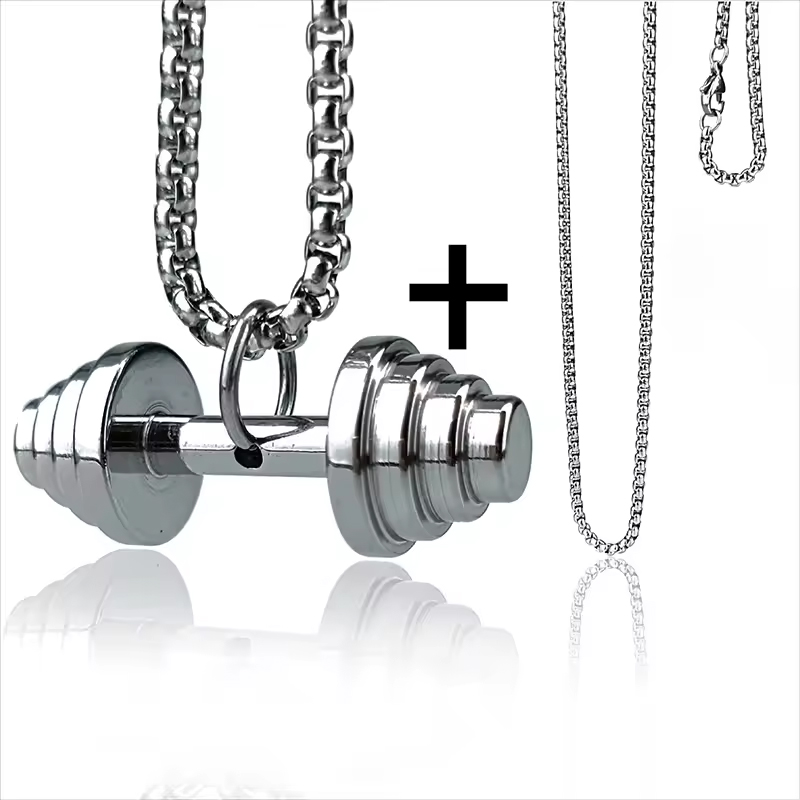 Key Body Exercise Dumbbell Barbell Titanium Hip Hop Necklace