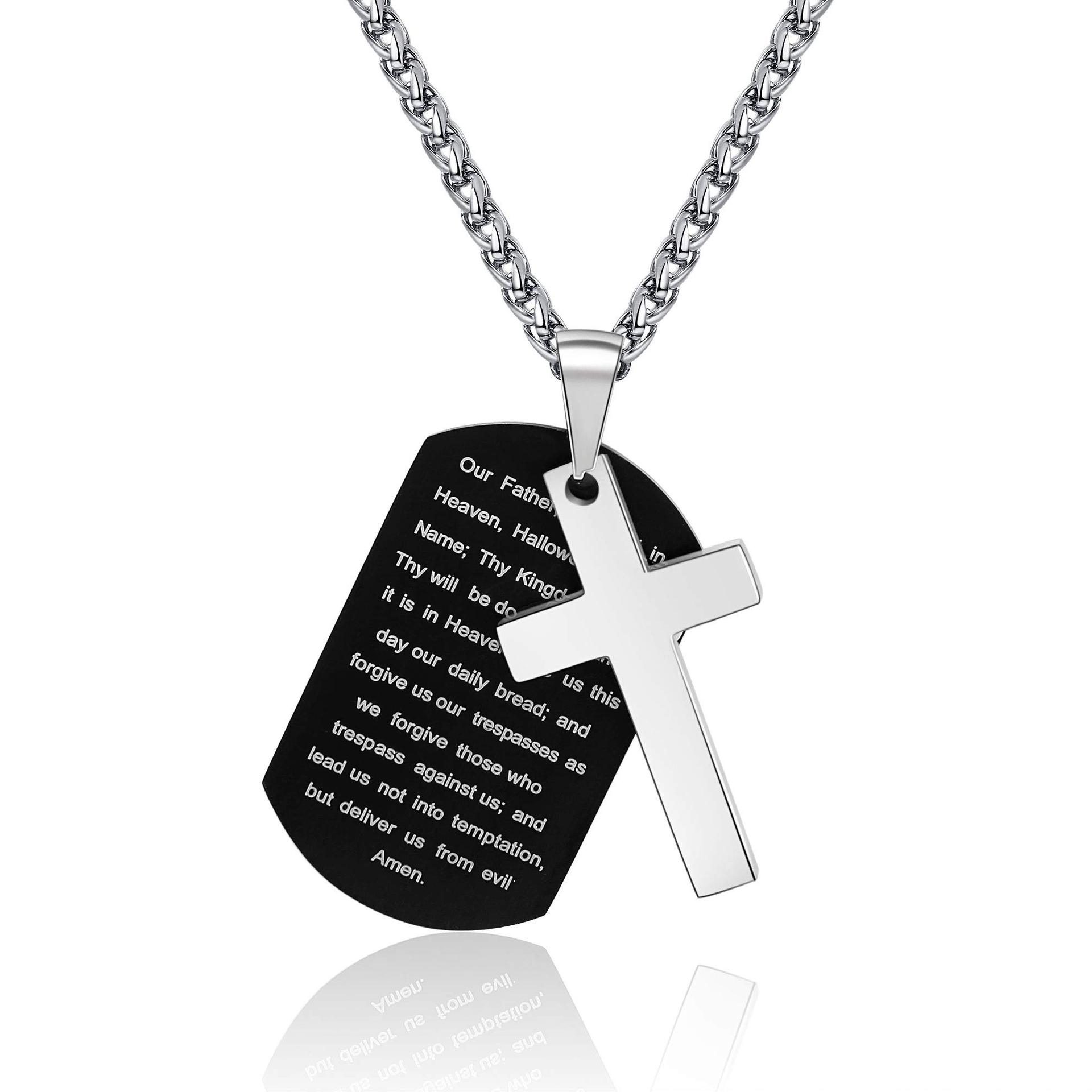 Stainless Steel Skeleton Cross Layered Men's Military Necklace
