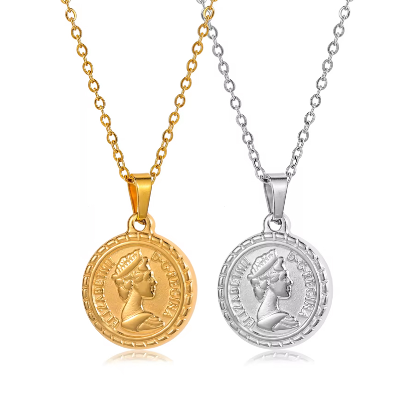 Coin Stereo Portrait Queen Elizabeth Collarbone Necklace