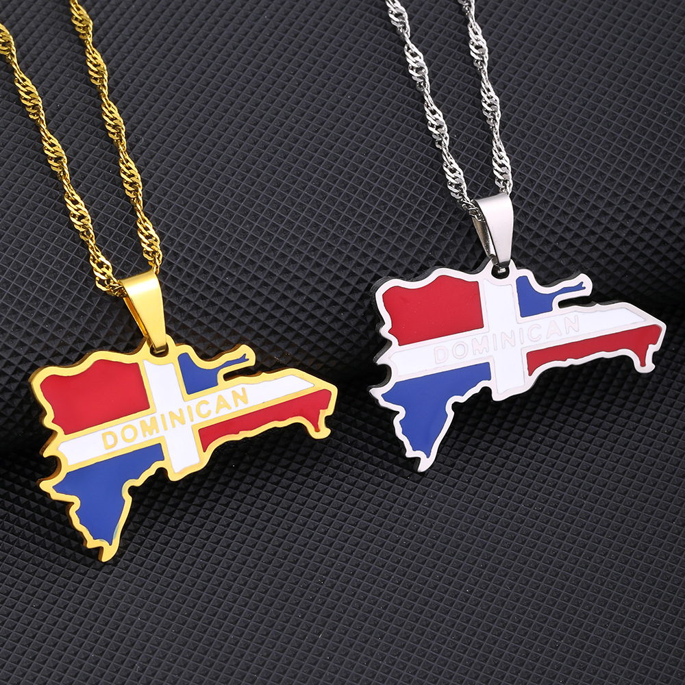 Dominican Republic Map Flag Pendant