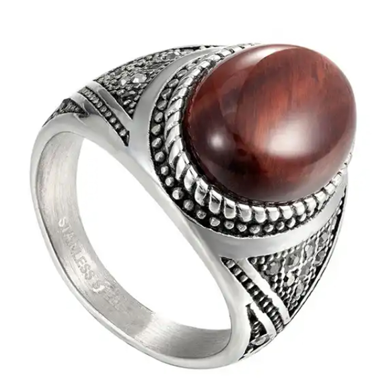 Red Tiger Eye Stainless Steel Ring