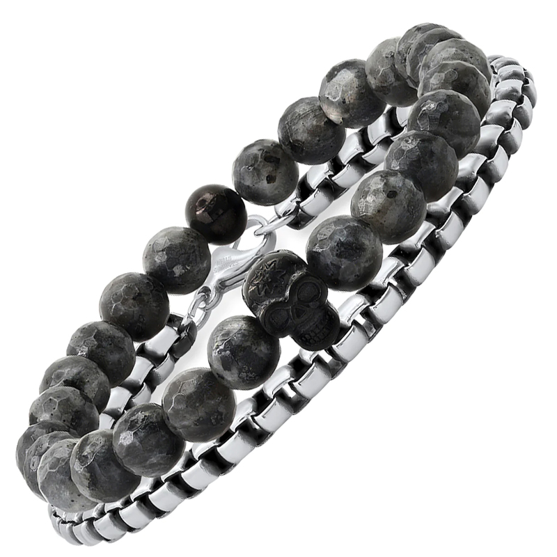 Natural Stone Beads Stainless Steel Set Bracelet