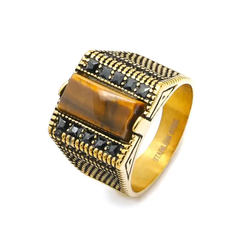 Hip Hop Stainless Steel Stone Ring