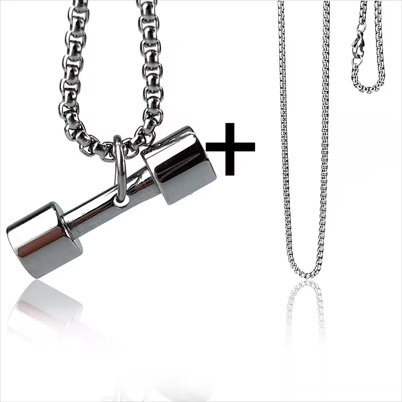 Key Body Exercise Dumbbell Barbell Titanium Hip Hop Necklace