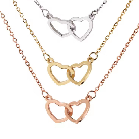 Mirror Stainless Steel Double Heart Necklace