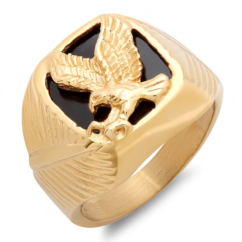18K Gold Electroplated Eagle Stainless Steel Men\'s Ring