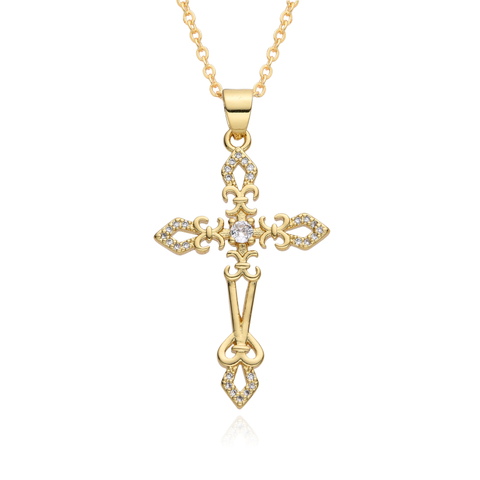 18k Gold Plated Diamond Cross Religious Pendant