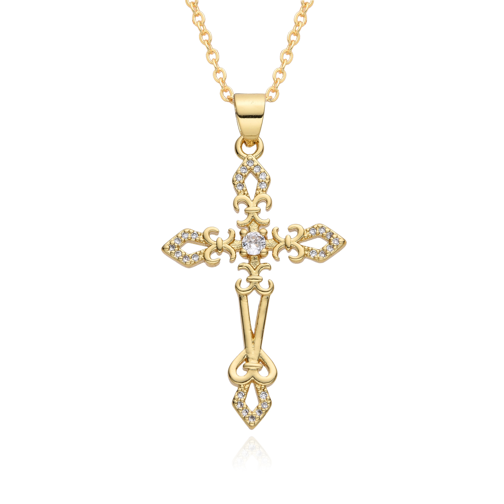 18k Gold Plated Diamond Cross Religious Pendant