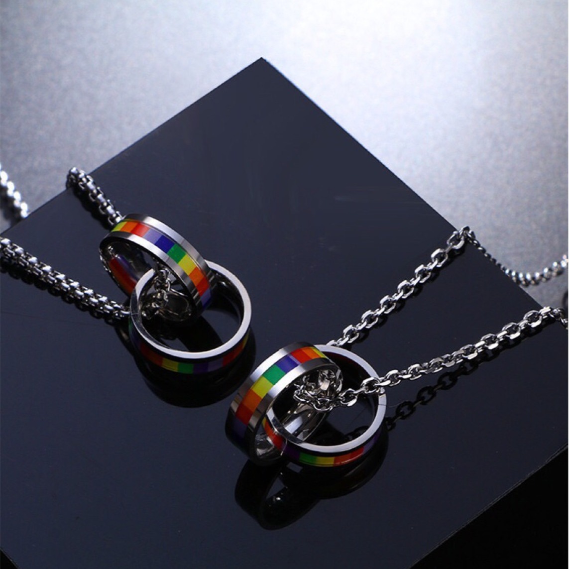 Colorful Rainbow Couple Titanium Necklace