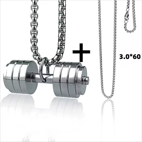 Key Body Exercise Dumbbell Barbell Titanium Hip Hop Necklace