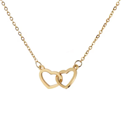 Mirror Stainless Steel Double Heart Necklace